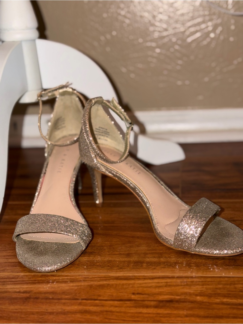 Kelly & Katie Glitter Gold Ankle-Strap Heels